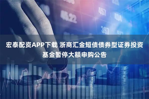 宏泰配资APP下载 浙商汇金短债债券型证券投资基金暂停大额申购公告